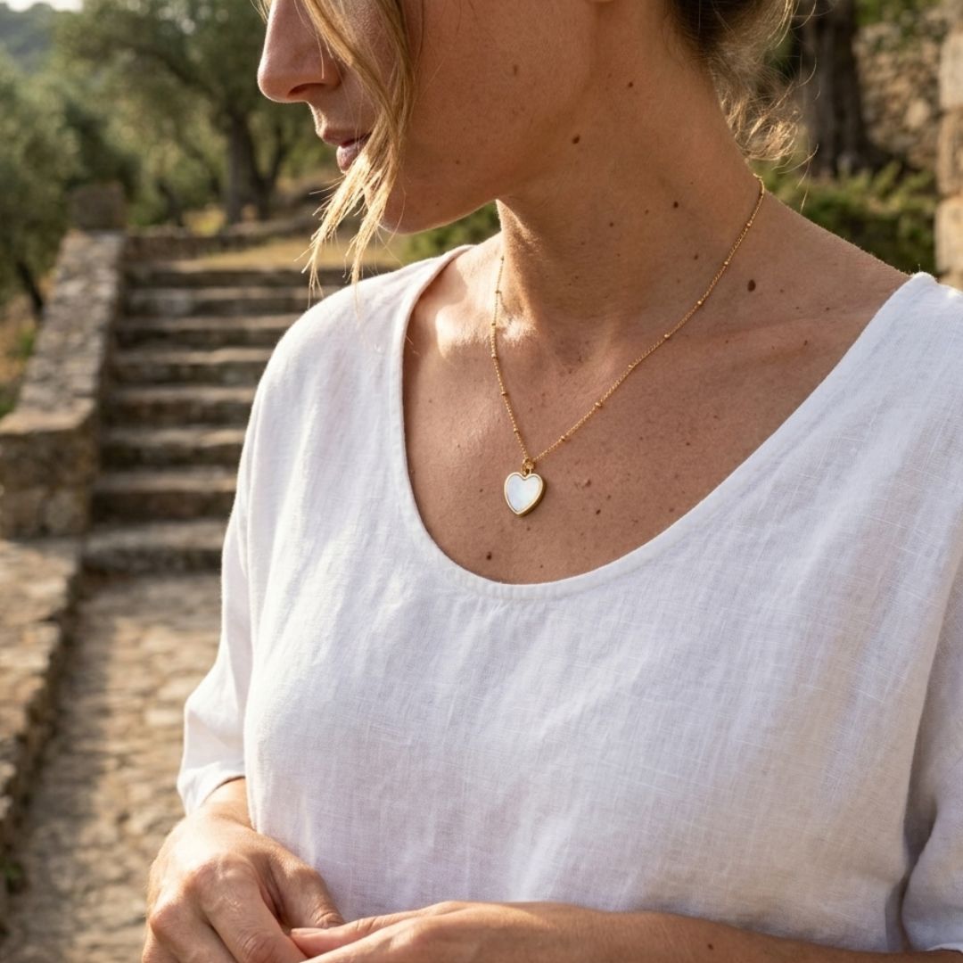 Mother of Pearl Heart Gold Necklace