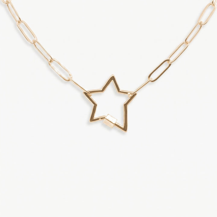 Gold Paperclip Chain Link Necklace - Star
