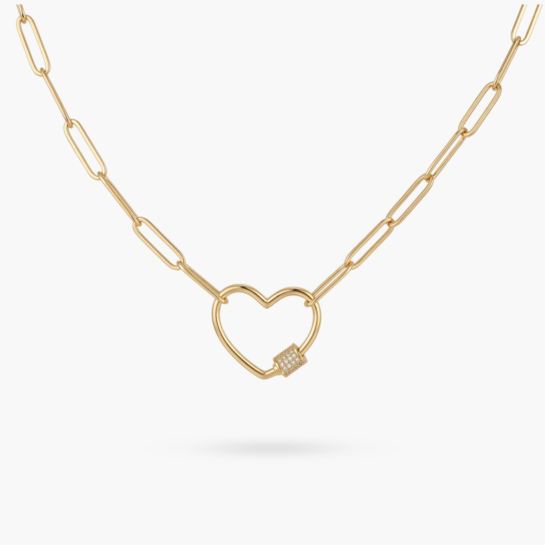 Gold Paperclip Chain Link Necklace - Heart