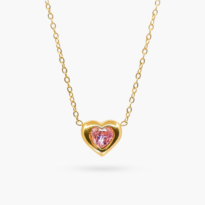 The Pink Stone in Gold Heart Necklace