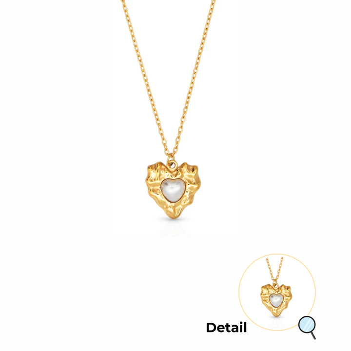 Vintage Pearl Heart Gold Necklace
