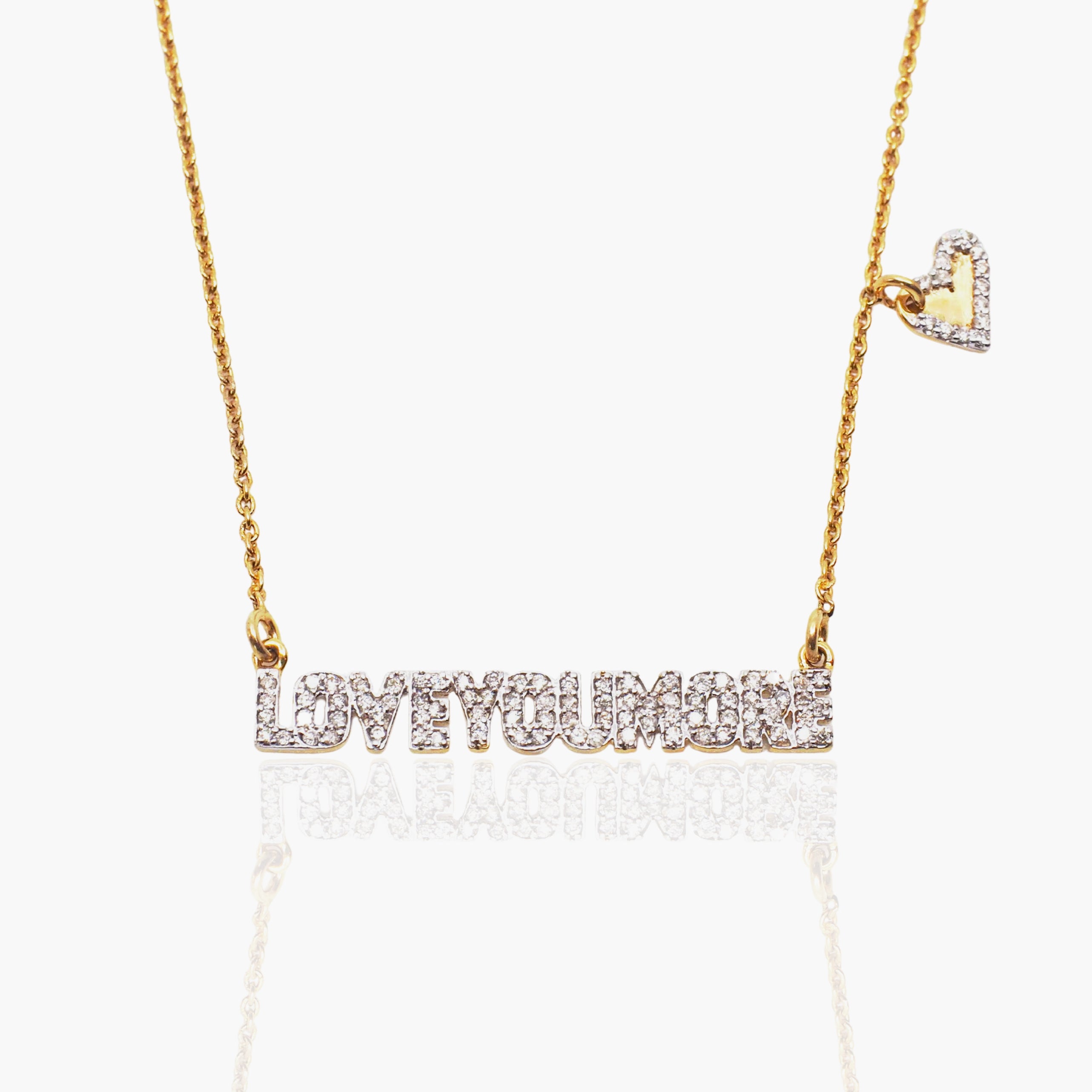 Love You More Bar Necklace in White Diamond & 14K Gold
