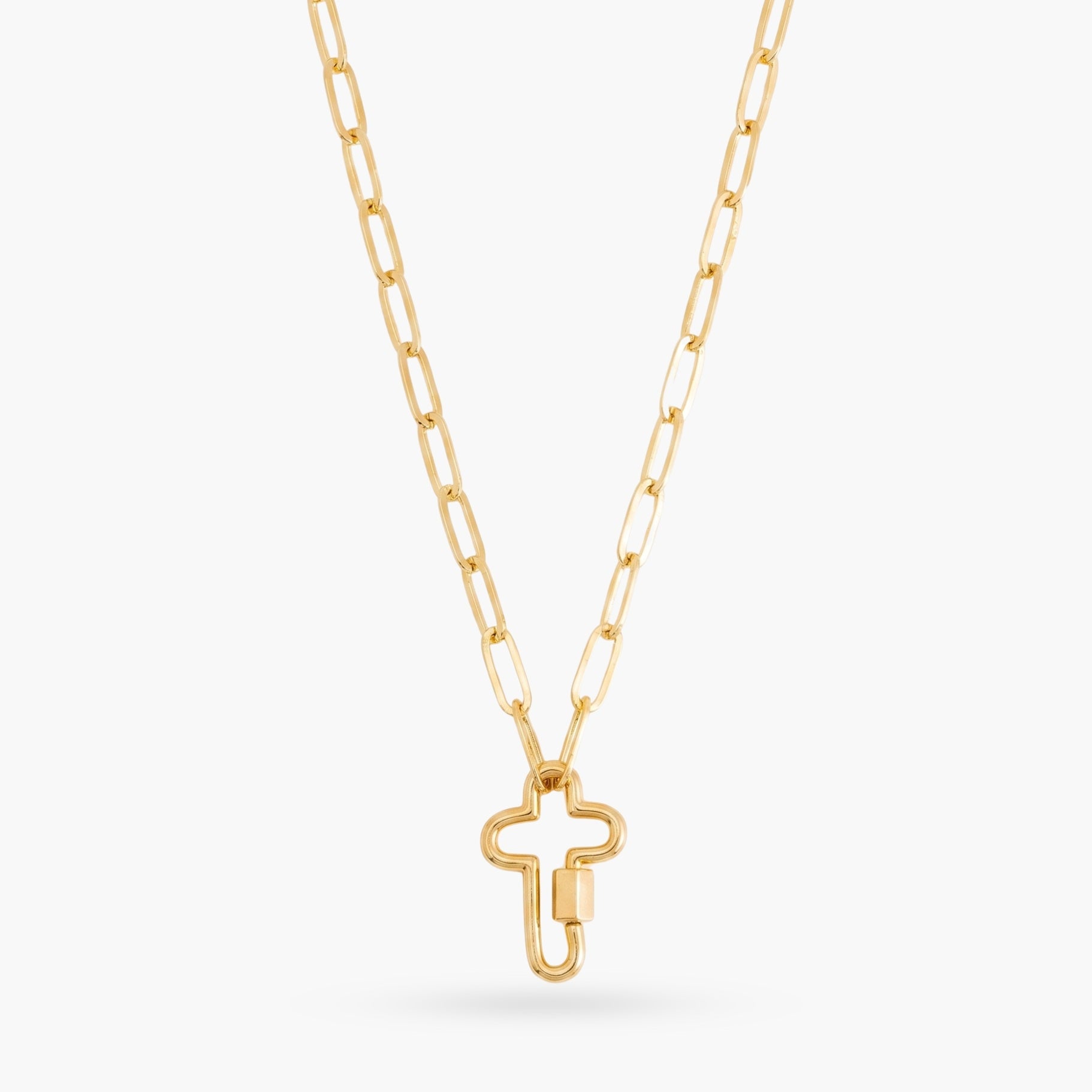 Gold Paperclip Chain Link Necklace - Cross