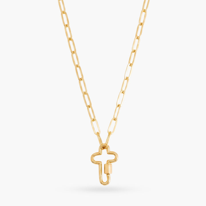 Gold Paperclip Chain Link Necklace - Cross