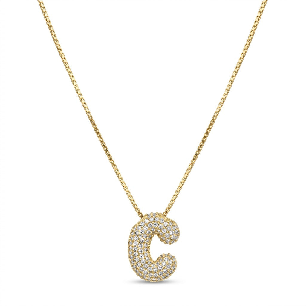 Bubble Bling Alphabet Letter Gold Necklace
