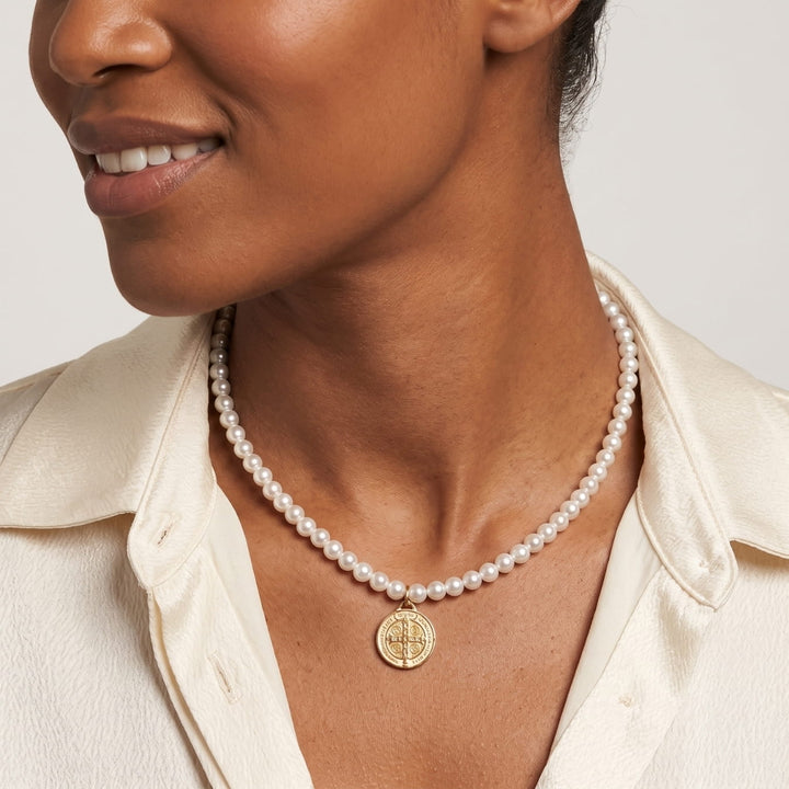Coco Pearls with St Benedict Medallion