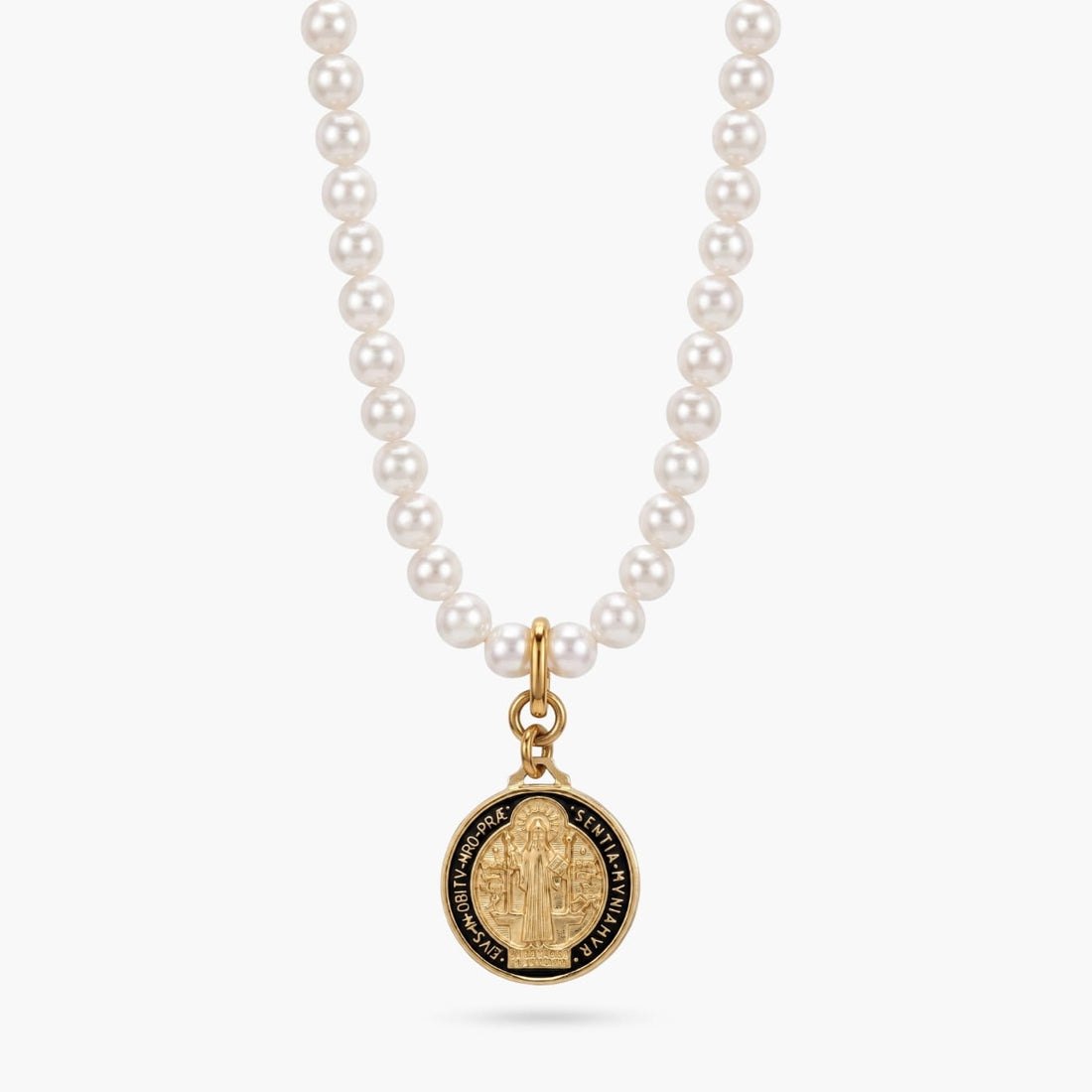 Coco Pearls with St Benedict Medallion