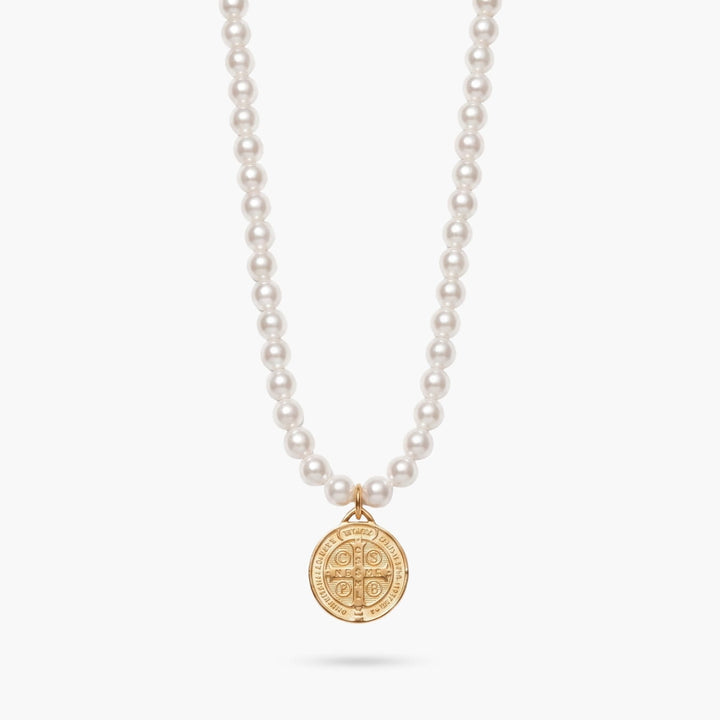Coco Pearls with St Benedict Medallion