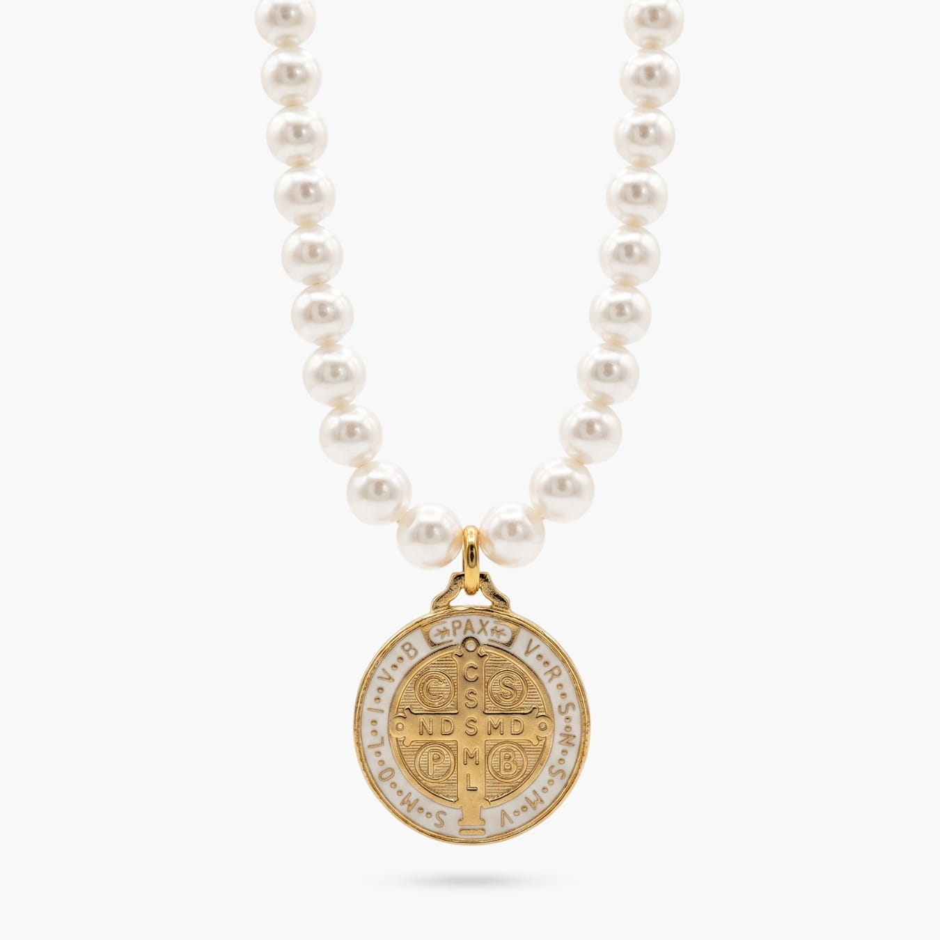 Coco Pearls with St Benedict Medallion
