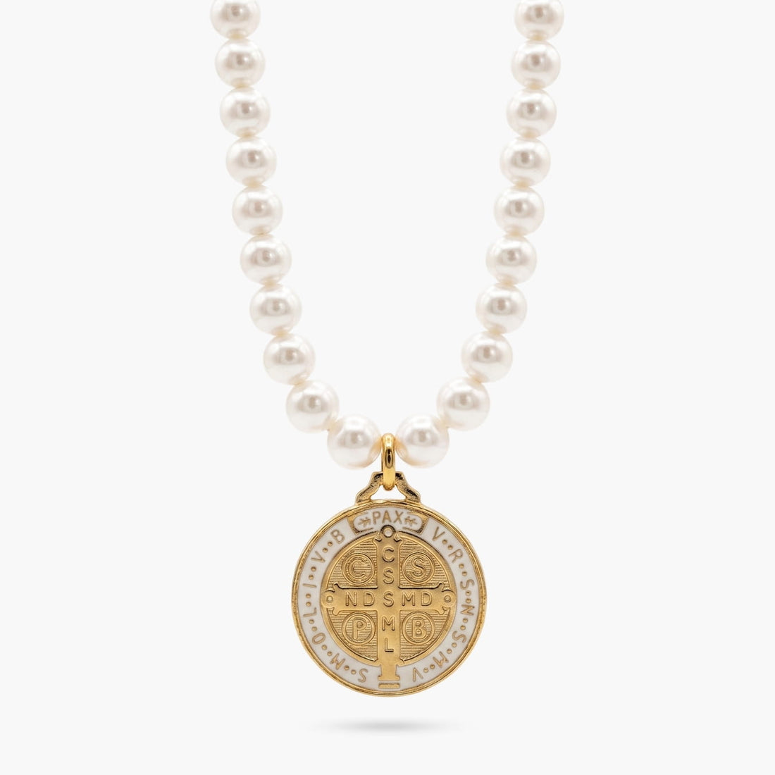 Coco Pearls with St Benedict Medallion