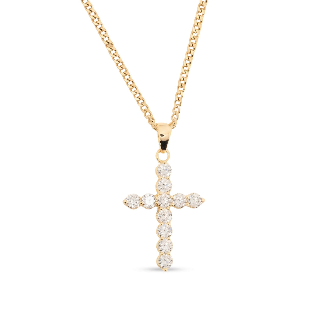 Crystal Dotted Gold Large Cross Necklace