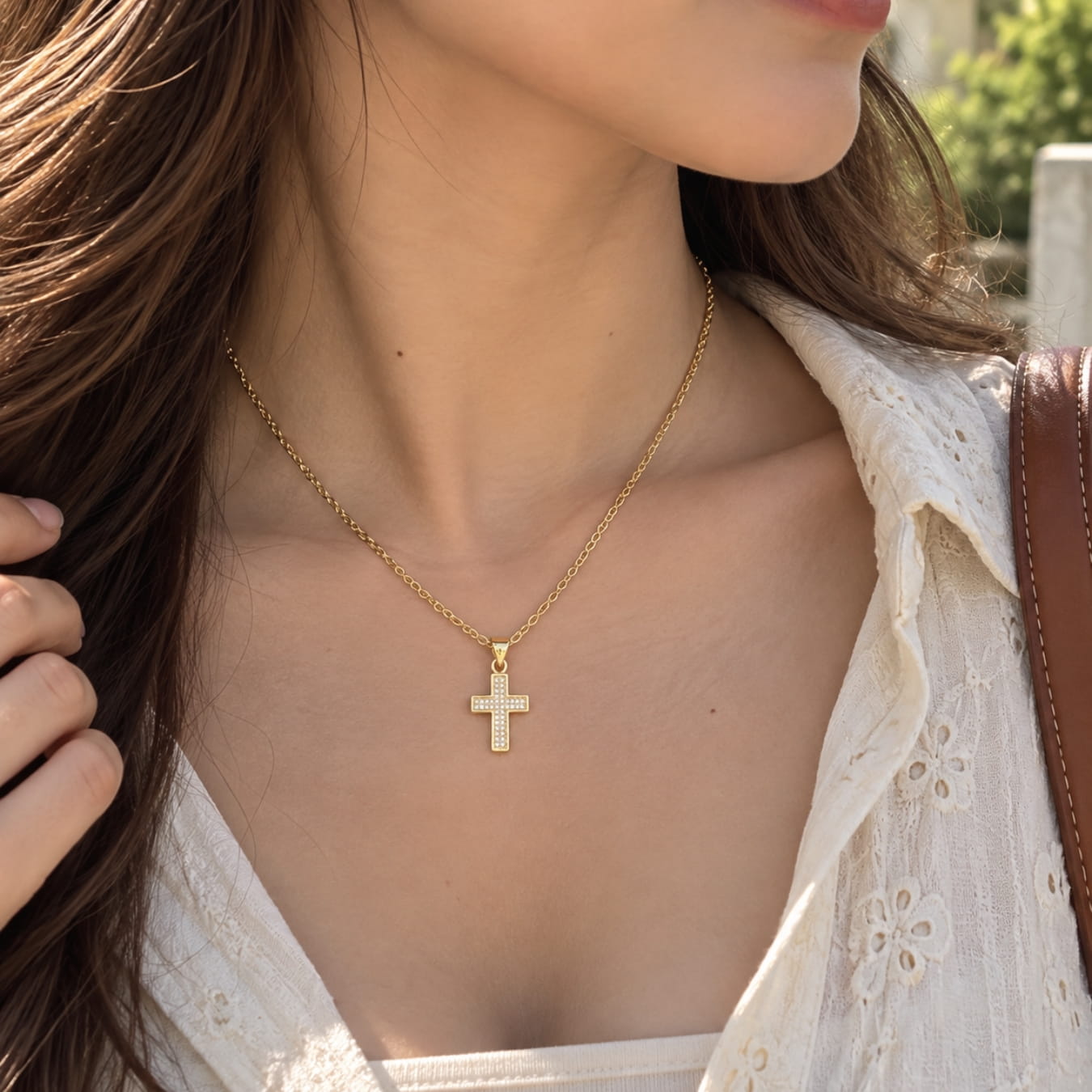 Crystal Ice Gold Cross Necklace