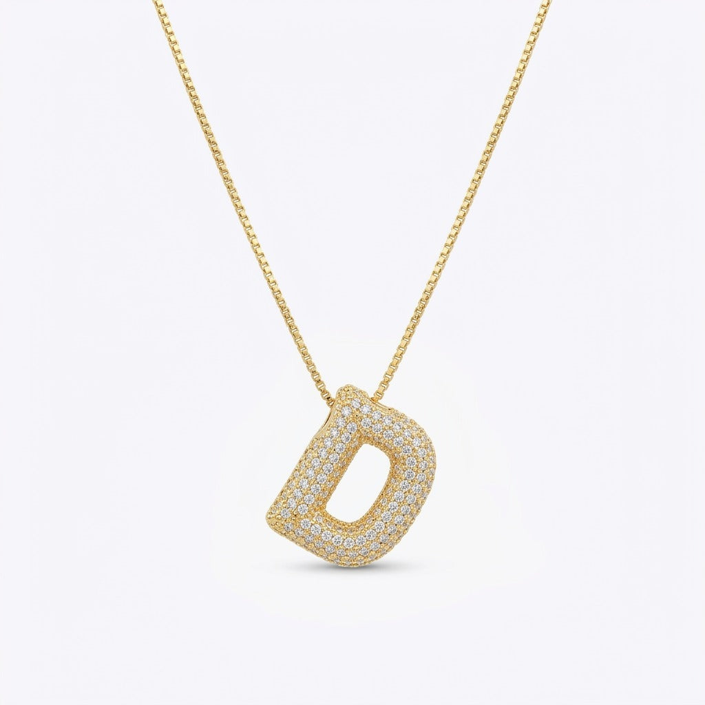 Bubble Bling Alphabet Letter Gold Necklace