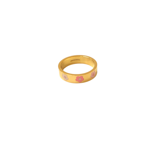 Pink and Red Flowers Gold Ring
