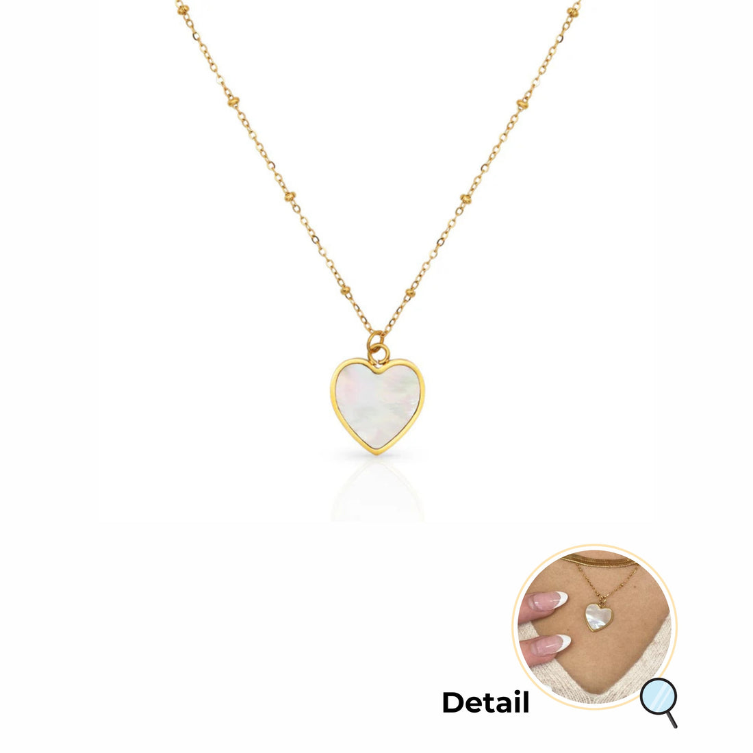 The Mother of Pearl Heart Gold Necklace