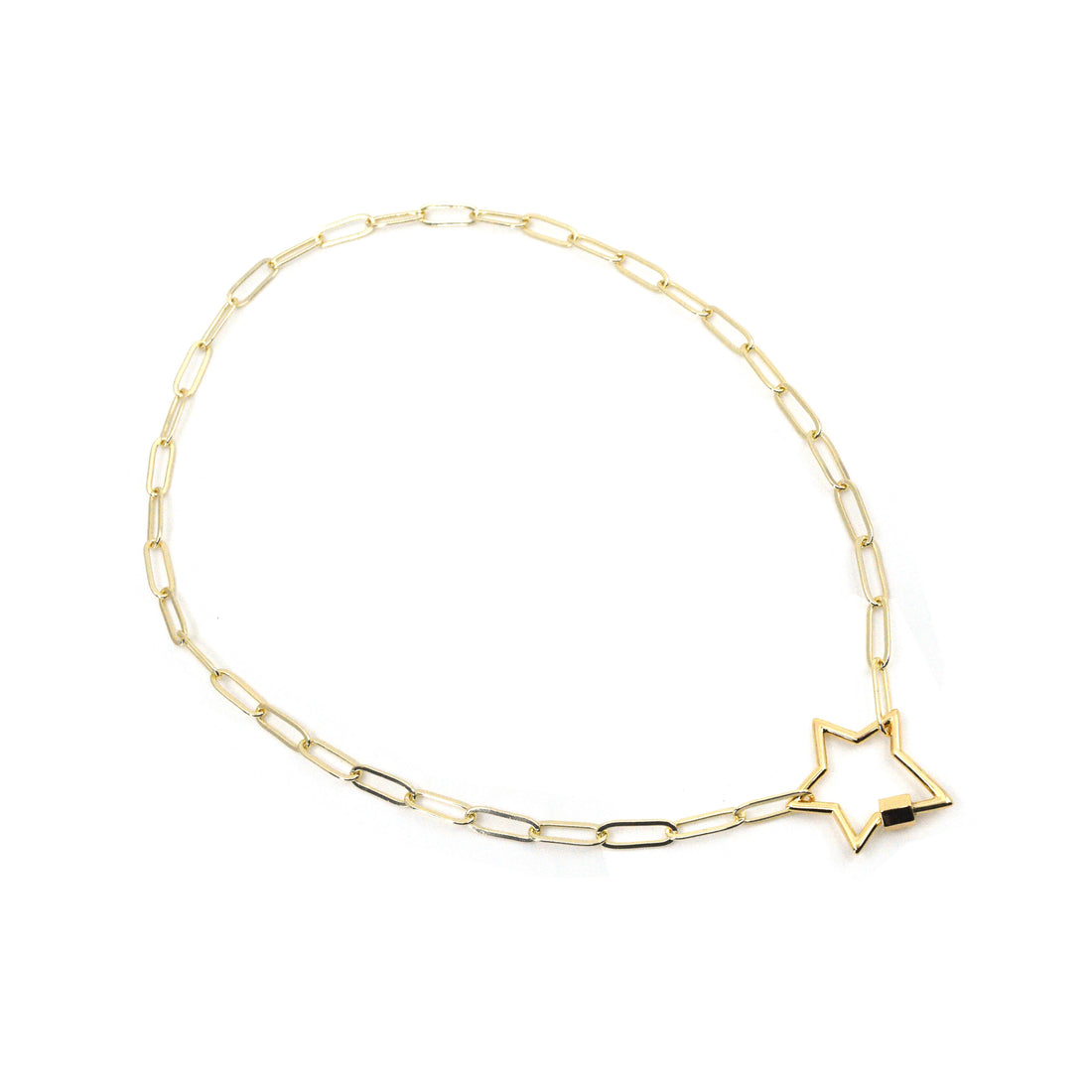 Gold Paperclip Chain Link Necklace - Star