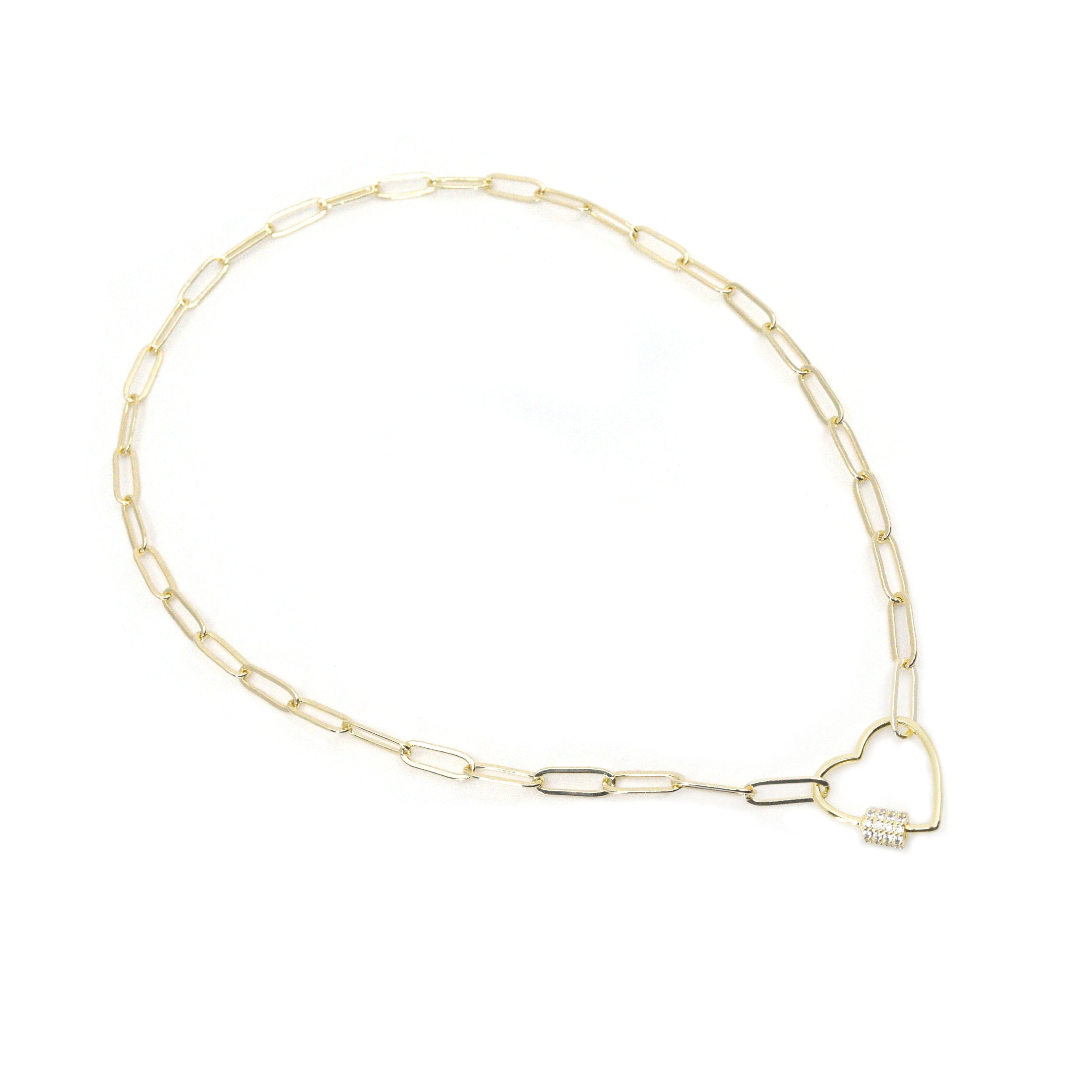 Heart Link Gold Paperclip Chain Necklace