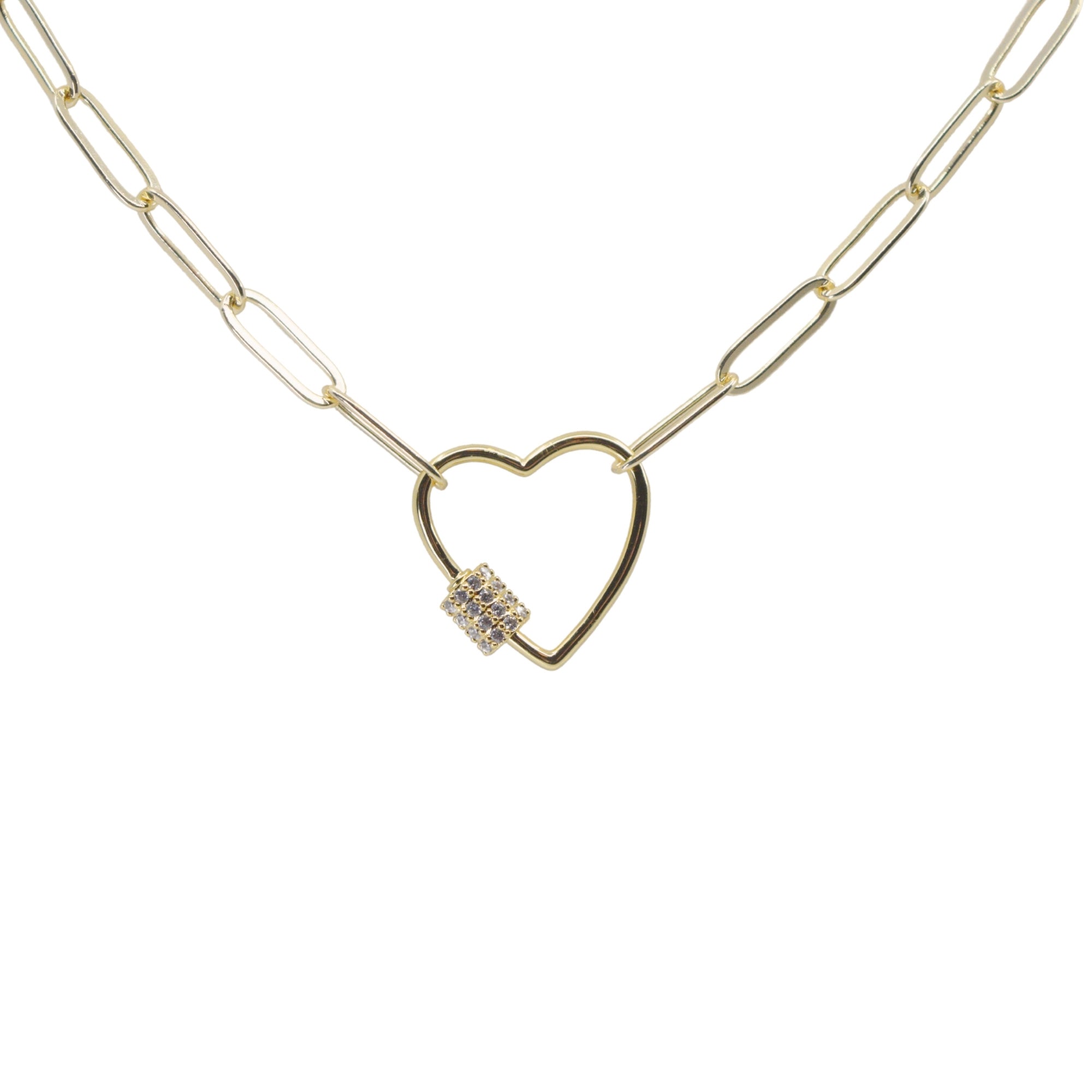 Heart Link Gold Paperclip Chain Necklace
