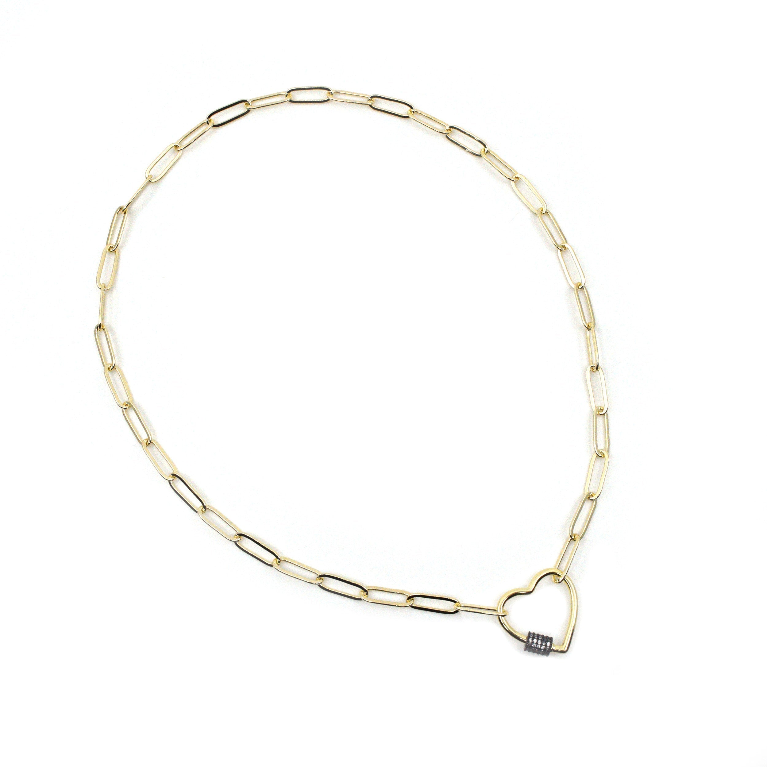 Heart Link Gold Paperclip Chain Necklace