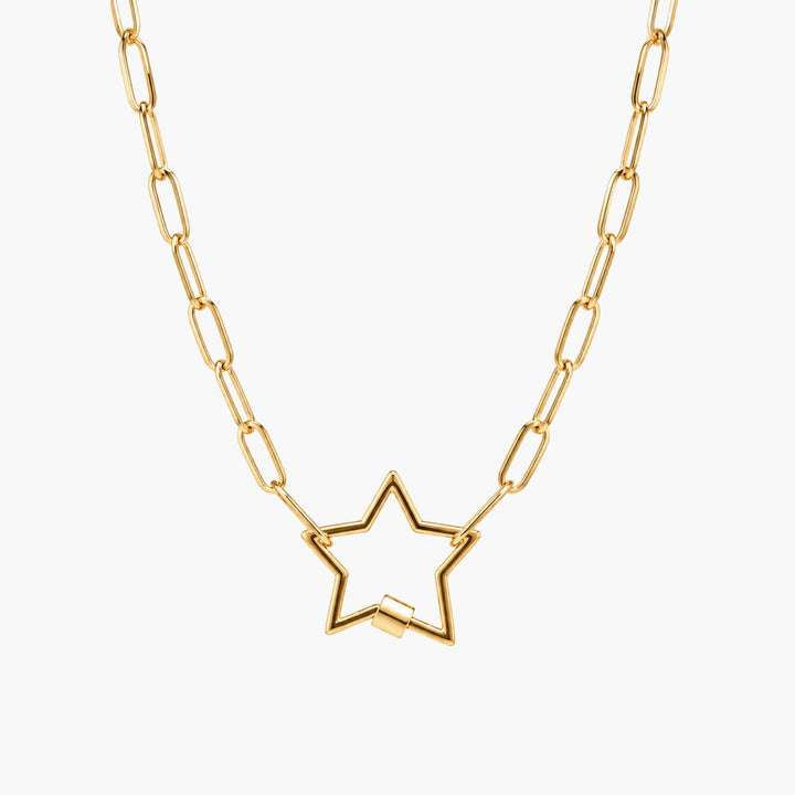 Gold Paperclip Chain Link Necklace - Star