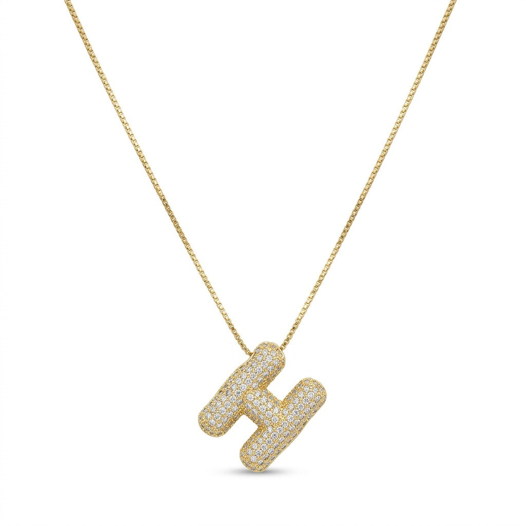 Bubble Bling Alphabet Letter Gold Necklace