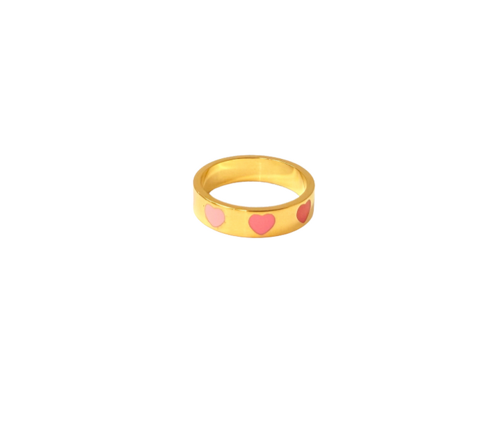 Pink and Red Hearts Gold Ring