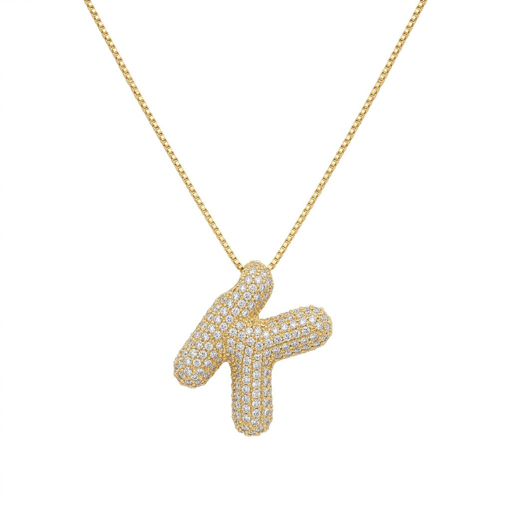 Bubble Bling Alphabet Letter Gold Necklace