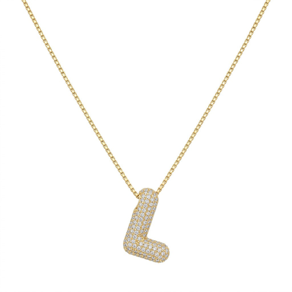 Bubble Bling Alphabet Letter Gold Necklace