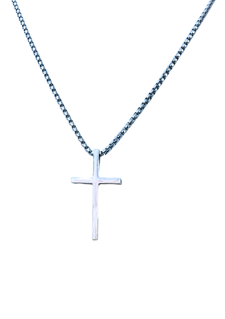 Silver Cross with Long Chain Necklace