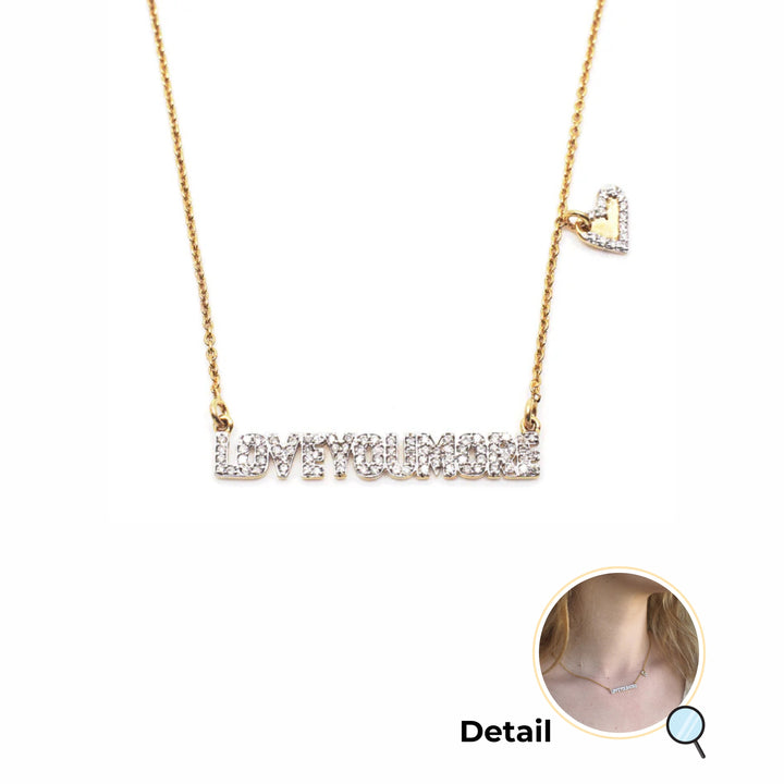 Love You More Bar Necklace in White Diamond & 14K Gold