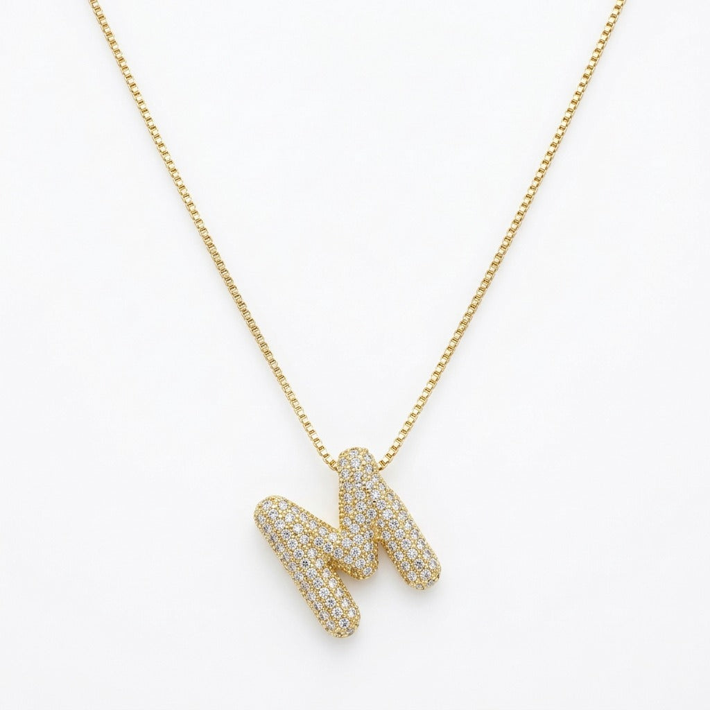 Bubble Bling Alphabet Letter Gold Necklace