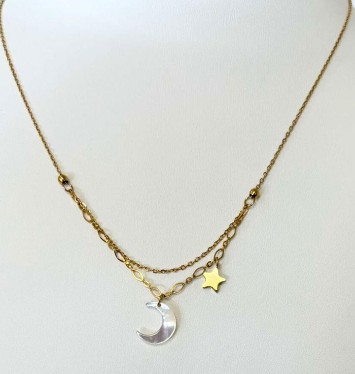 The Clear Moon and Gold Star Double Necklace