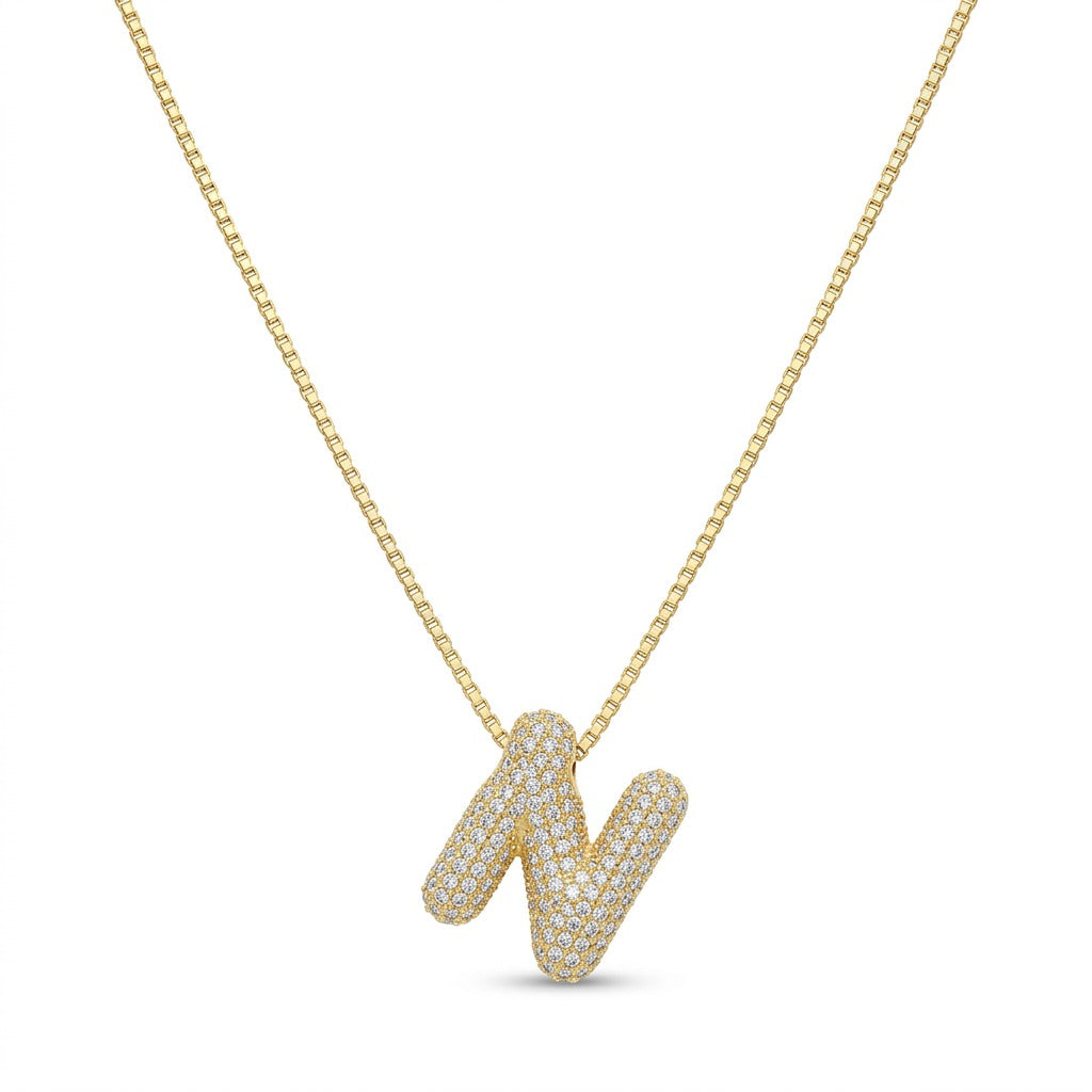 Bubble Bling Alphabet Letter Gold Necklace