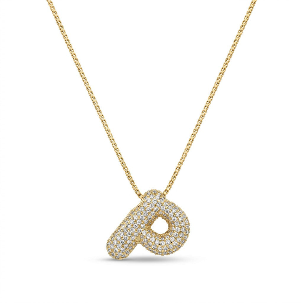 Bubble Bling Alphabet Letter Gold Necklace