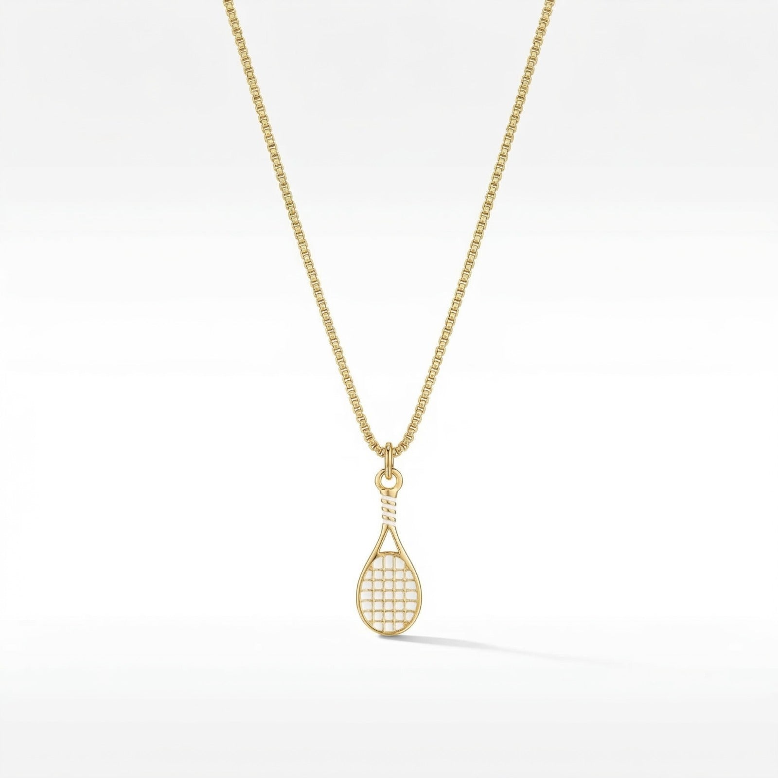 The Tennis Racquet White and Gold Necklace