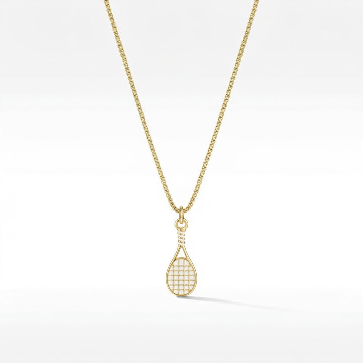 The Tennis Racquet White and Gold Necklace