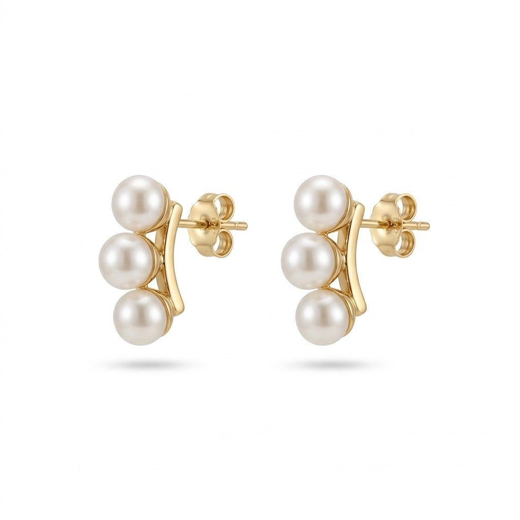 The Three Sisters Pearl Gold Earrings