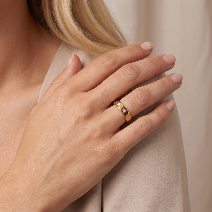 Pink and Red Stars Gold Ring