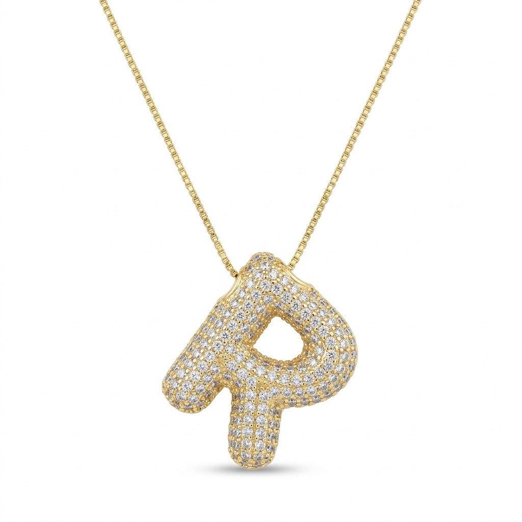 Bubble Bling Alphabet Letter Gold Necklace
