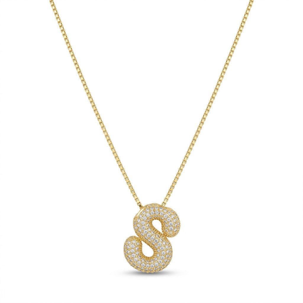 Bubble Bling Alphabet Letter Gold Necklace