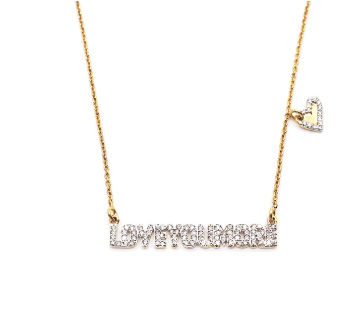 Love You More Bar Necklace in White Diamond & 14K Gold