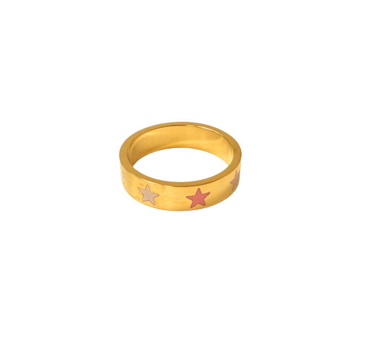 Pink and Red Stars Gold Ring