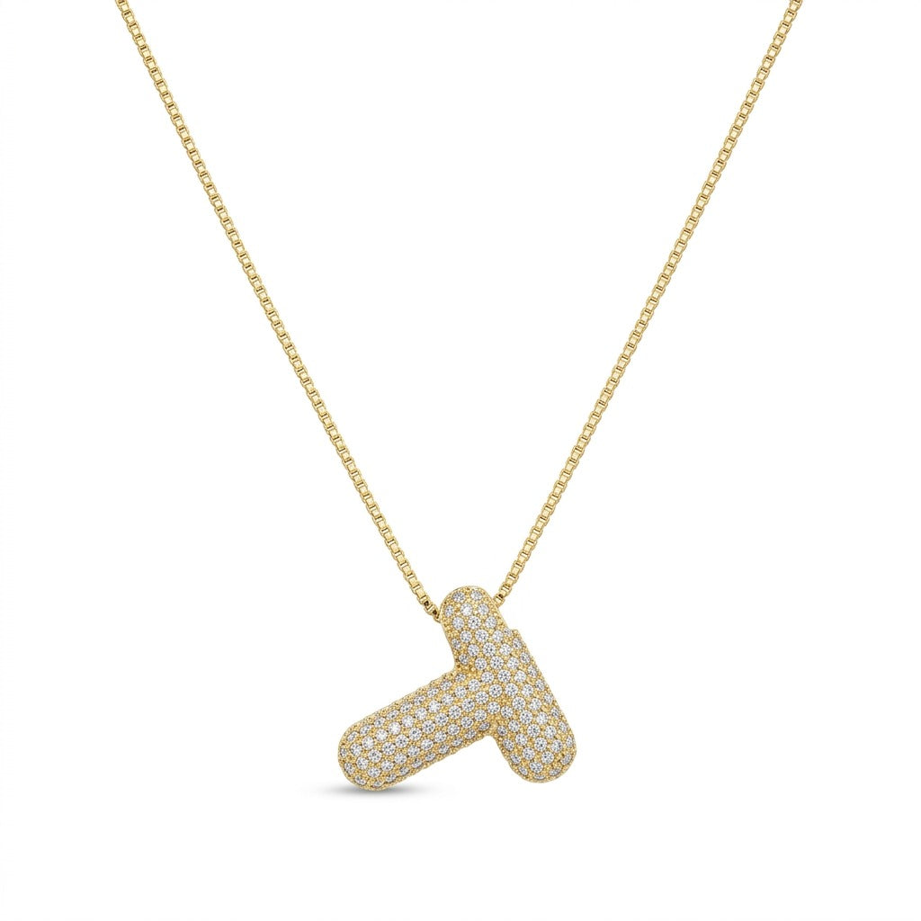 Bubble Bling Alphabet Letter Gold Necklace