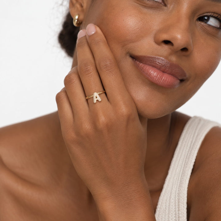 The Bubble Letter Bling Gold Ring