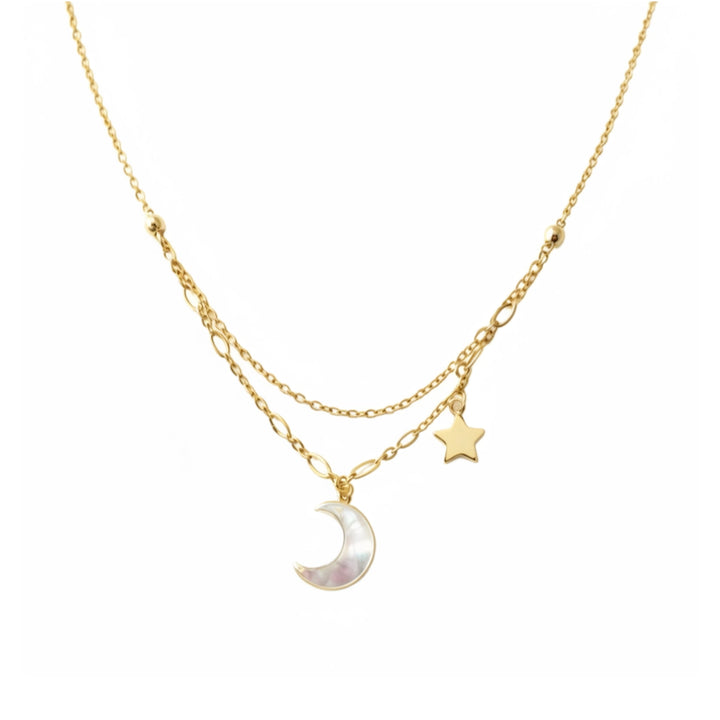 The Clear Moon and Gold Star Double Necklace