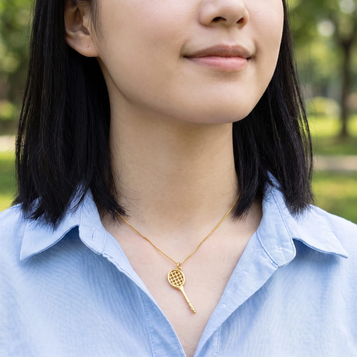 The Tennis Hanging Racquet Gold Necklace