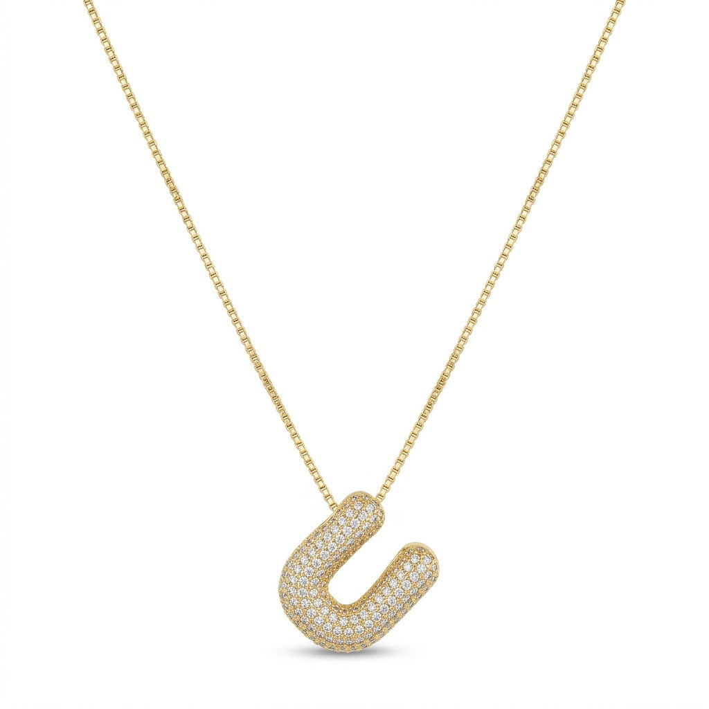Bubble Bling Alphabet Letter Gold Necklace