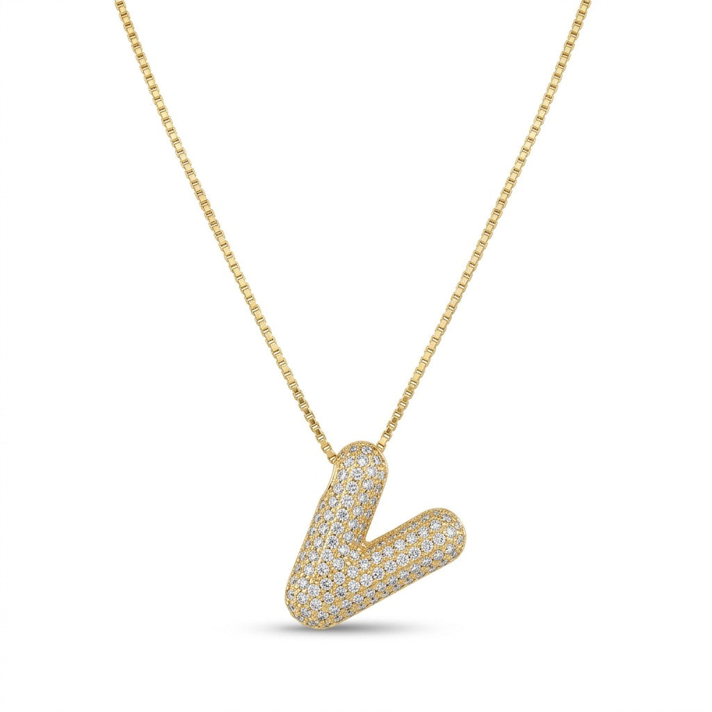 Bubble Bling Alphabet Letter Gold Necklace