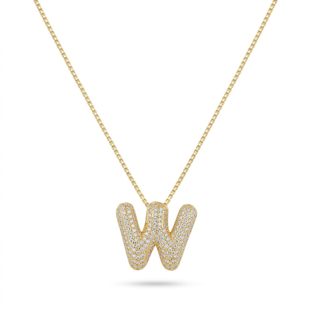 Bubble Bling Alphabet Letter Gold Necklace