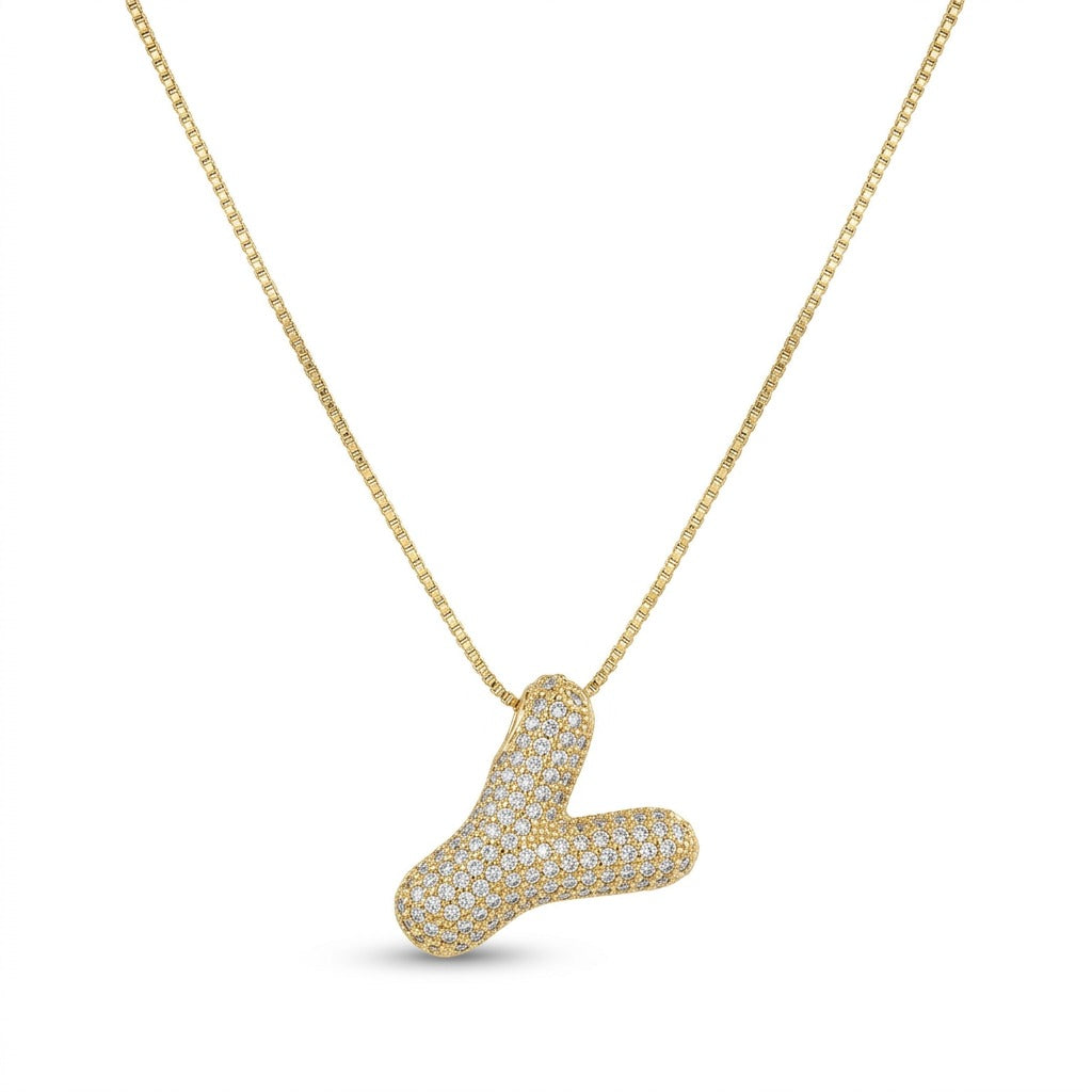 Bubble Bling Alphabet Letter Gold Necklace